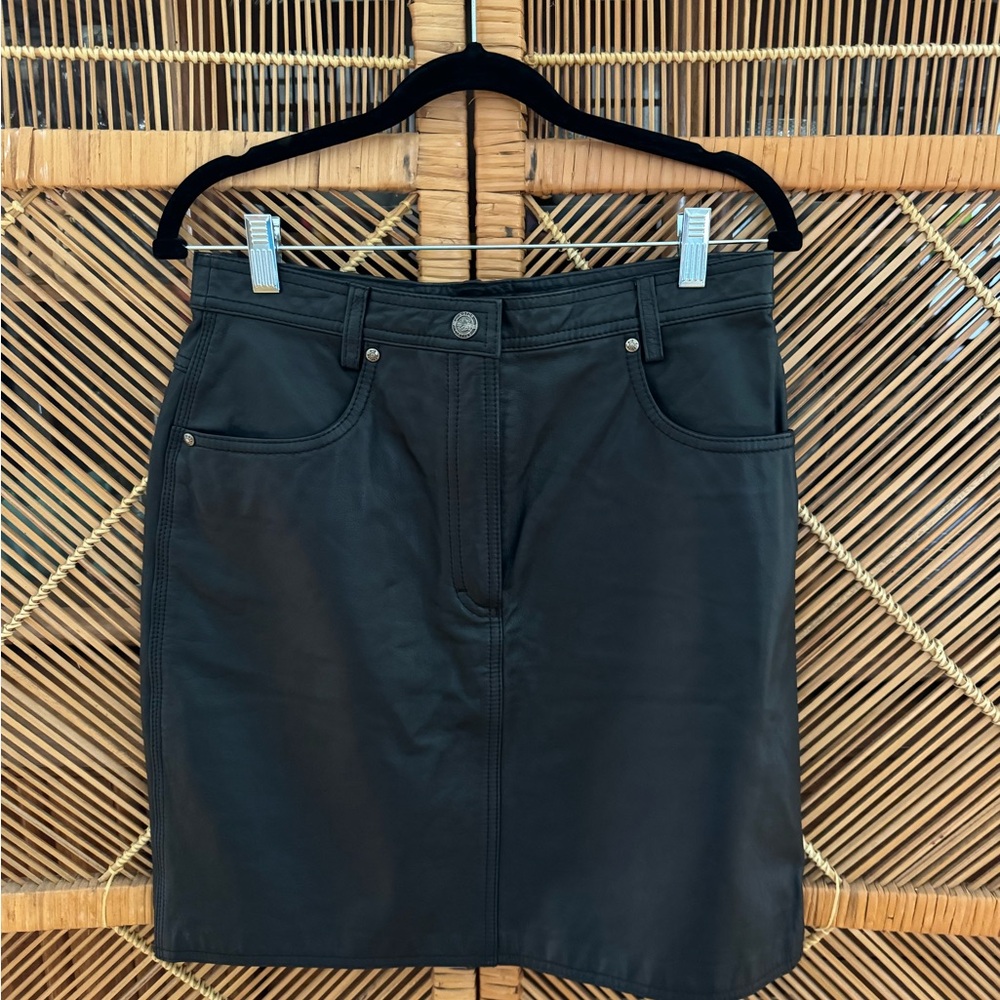 Harley Davidson Black Leather Mini Skirt, M